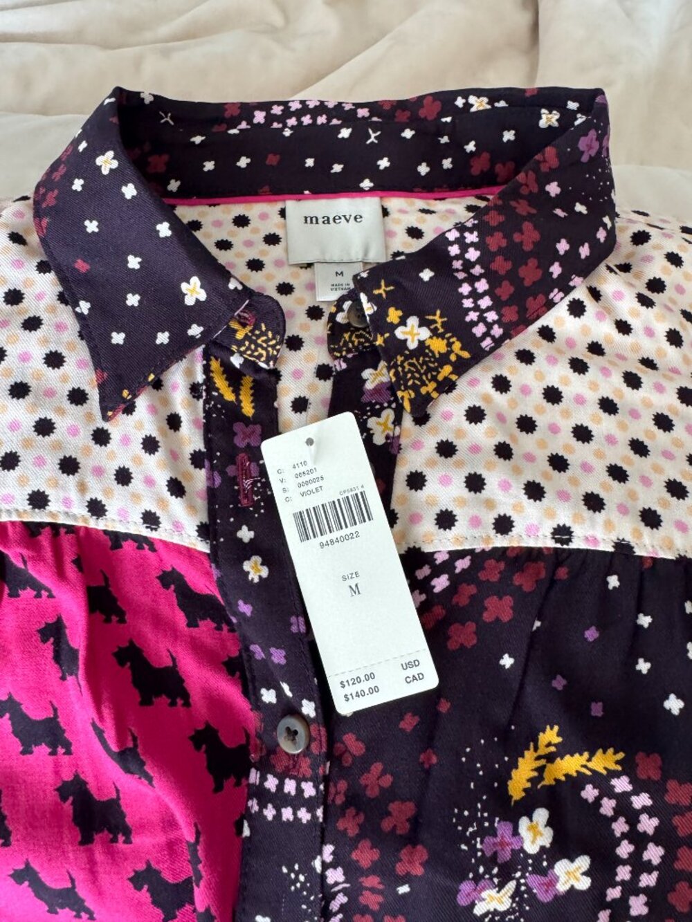 Anthropologie Maeve Mixed Print Button Down Blouse NWT Medium - Picture 4 of 9